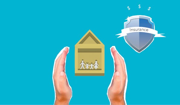 Illustration of hands protecting a home and family with an insurance shield symbol.